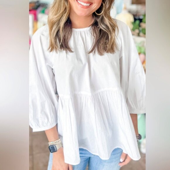 Boutique Quarter sleeve cotton | 3 knotted Bow Peplum top size M - Picture 2 of 6